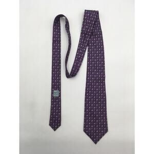 Hermes 100% Silk Skiing Penguins Christmas Tie 5605 Made in France